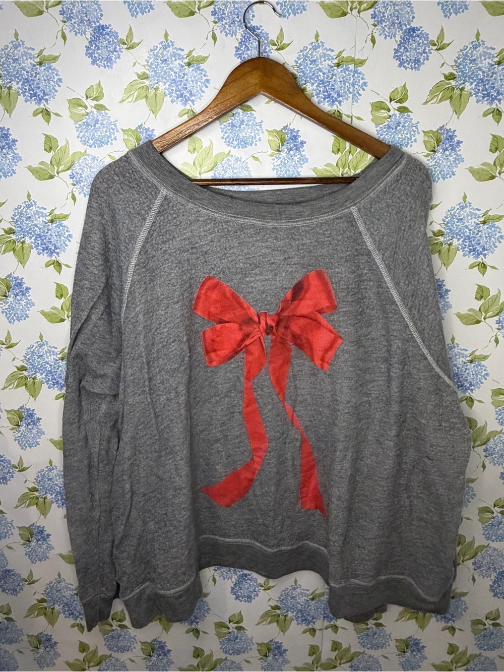Wildfox Gray Sweatshirt with Red Bow Accent